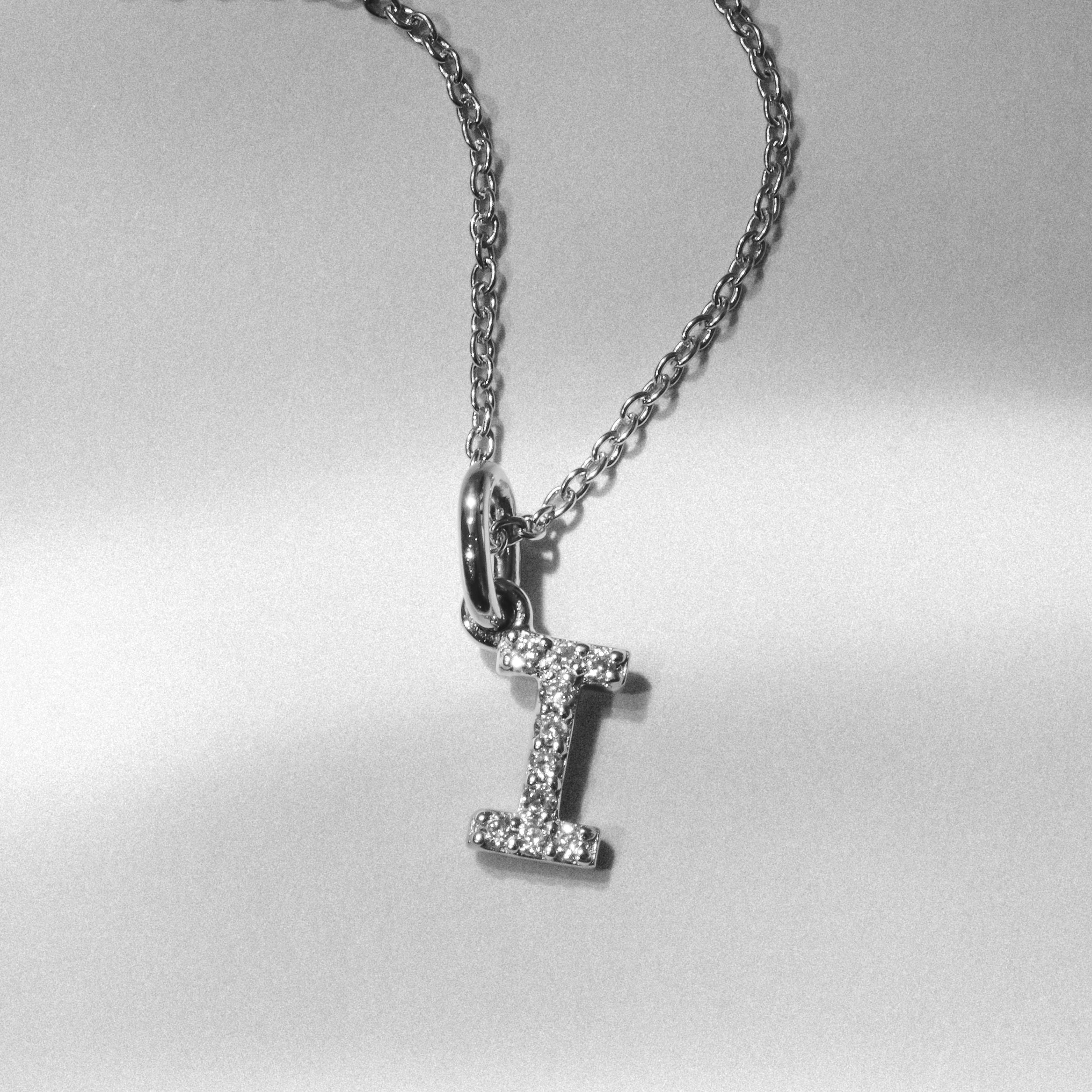 Love Letter Initial I Lab Diamond Necklace set in 925 Sterling Silver